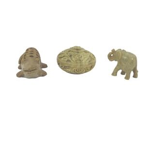 Lot of 3 Indian Carved Figurines Jali‎ Crocodile, Lidded Trinket Box, Elephant